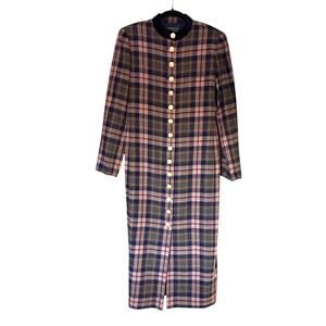 Vintage Heritage Tartan Plaid Maxi Dress Size 10 Velvet Collar Button Front